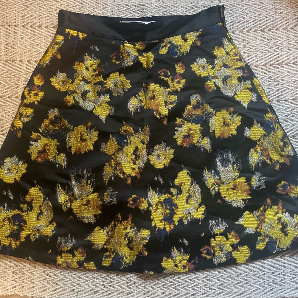 Sportmax Black and Yellow Floral A-Line Skirt